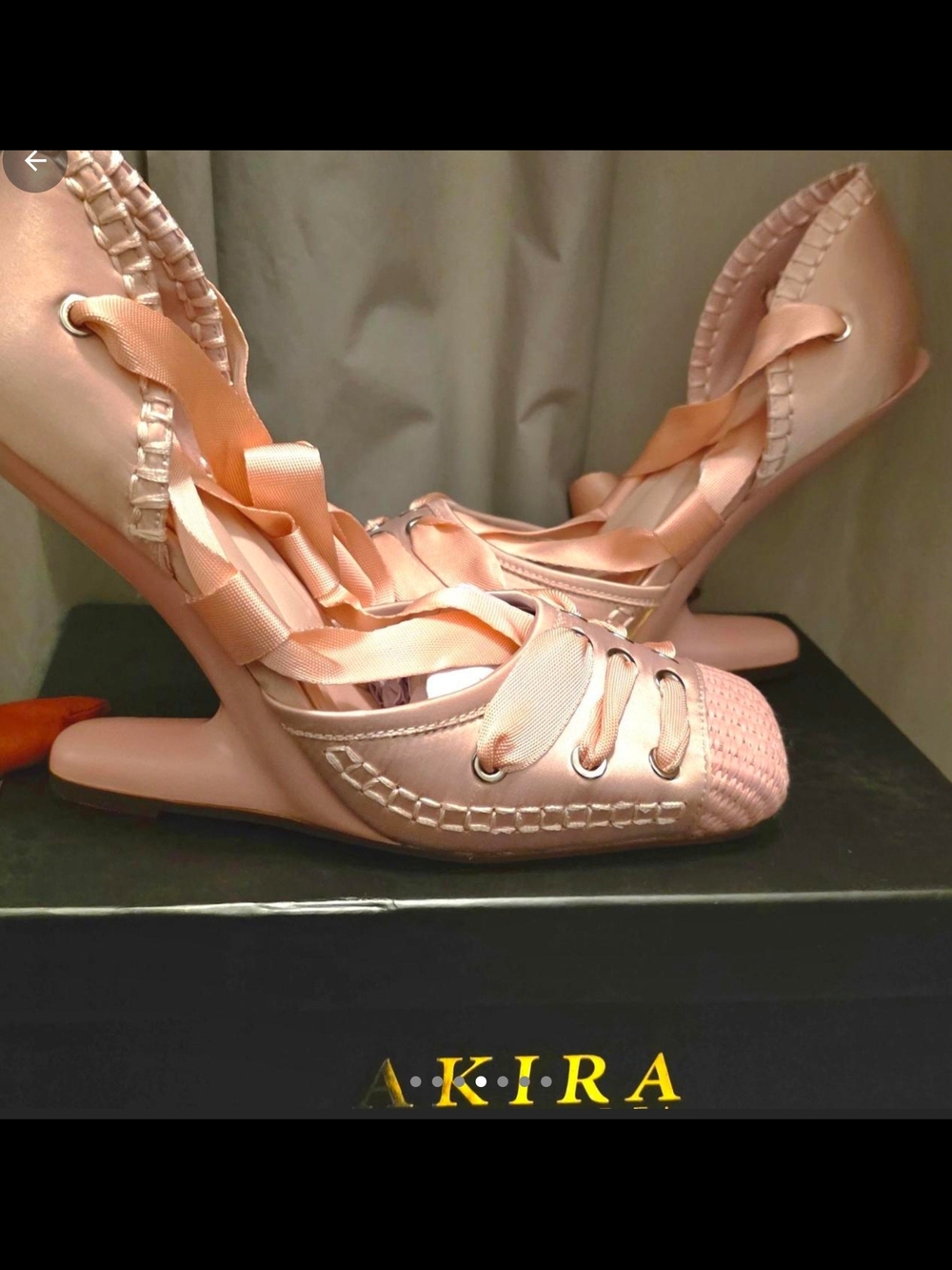 AKIRA Pink Satin Lace-Up Heels with Ribbon Wrap - Picture 2 of 6